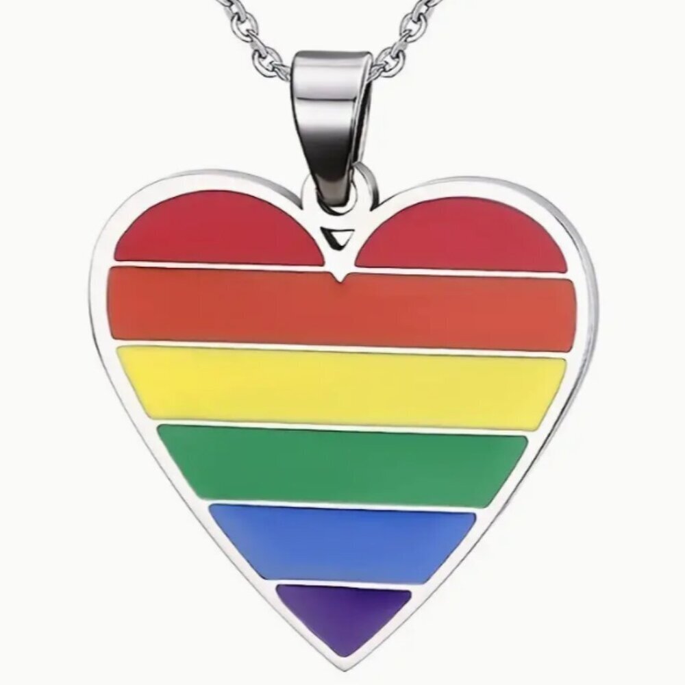 Pride Rainbow Color Love Heart Pendant Necklace
